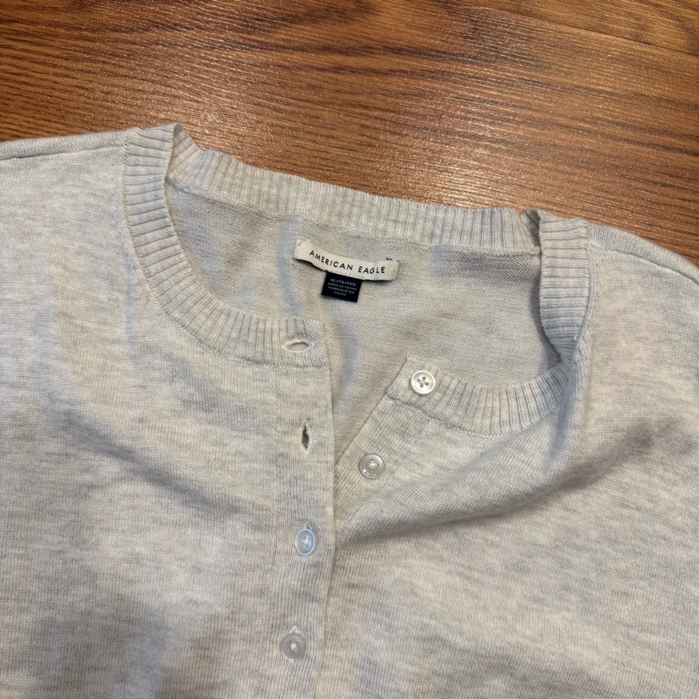 American Eagle Light Gray Button-Front Cardigan - image 4